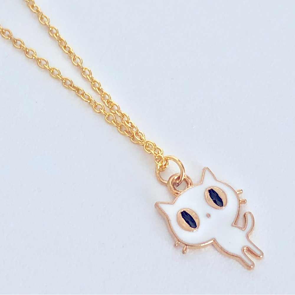 New White Cat Kitty Kitten Chain Necklace Cute Fun Gift Enamel Charm Halloween
